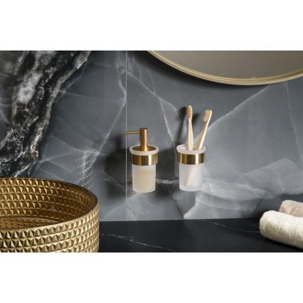 Gedy - Stenski dozirnik mila PIRENEI 110 ml, mlečno steklo/matno zlato