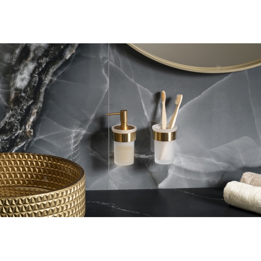 Gedy - Stenski dozirnik mila PIRENEI 110 ml, mlečno steklo/matno zlato