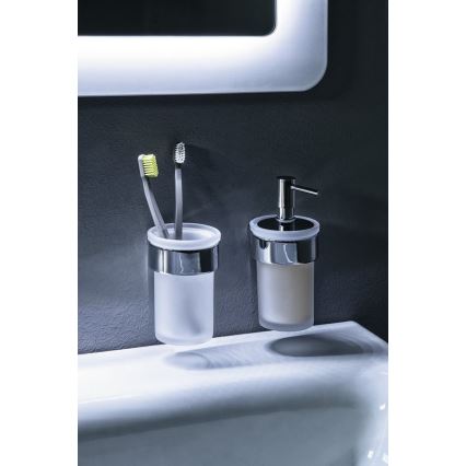 Gedy - Stenski dozirnik za milo PIRENEI 110 mm mlečna steklo/sijajni krom