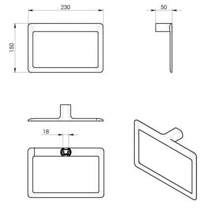 Gedy - Stenski nosilec za brisače PIRENEI 15x23 cm, mat črne barve