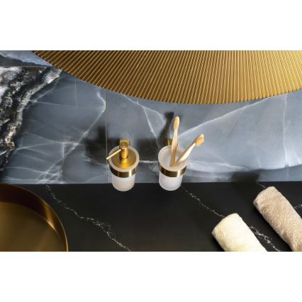 Gedy - Stensko držalo za zobne ščetke PIRENEI mlečno steklo/matno zlato