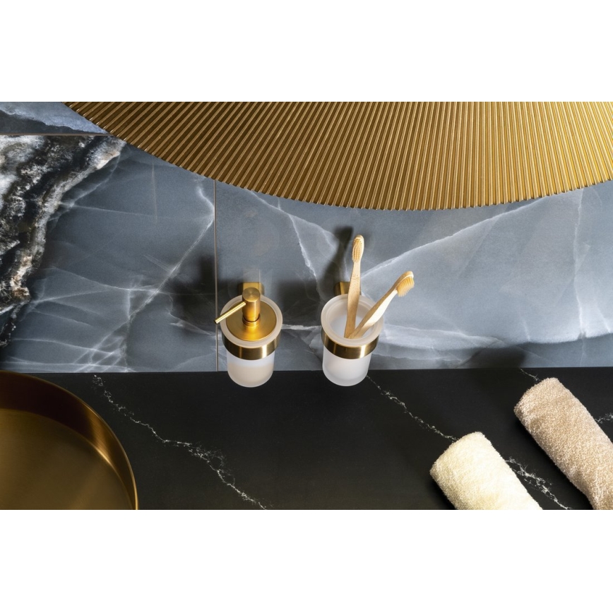 Gedy - Stensko držalo za zobne ščetke PIRENEI mlečno steklo/matno zlato