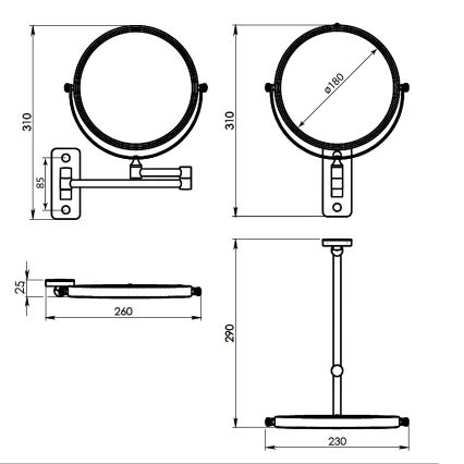 Gedy - Stensko kozmetično ogledalo GAIA v sijajnem kromu
