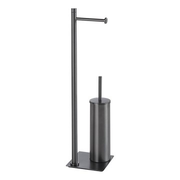 Gedy - Stoječa WC krtača z držalom za toaletni papir TRILLY, kovinsko siva