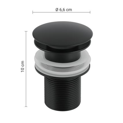 Gedy - Umivalni odtok CLICK-CLACK, premer 6,6 cm, mat črne barve