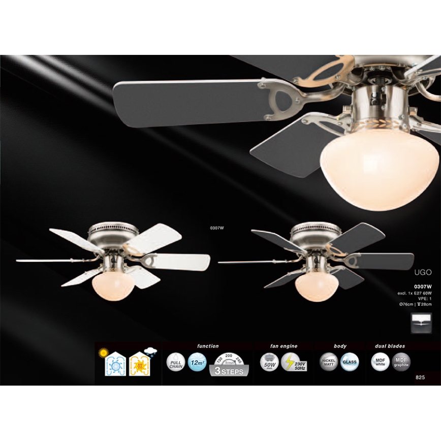 GLOBO 0307W - Stropni ventilator UGO 1xE27/60W/230V