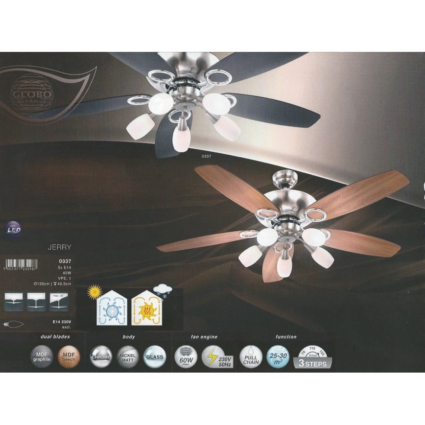 GLOBO 0337 - Stropni ventilator JERRY 5xE14/40W/230V