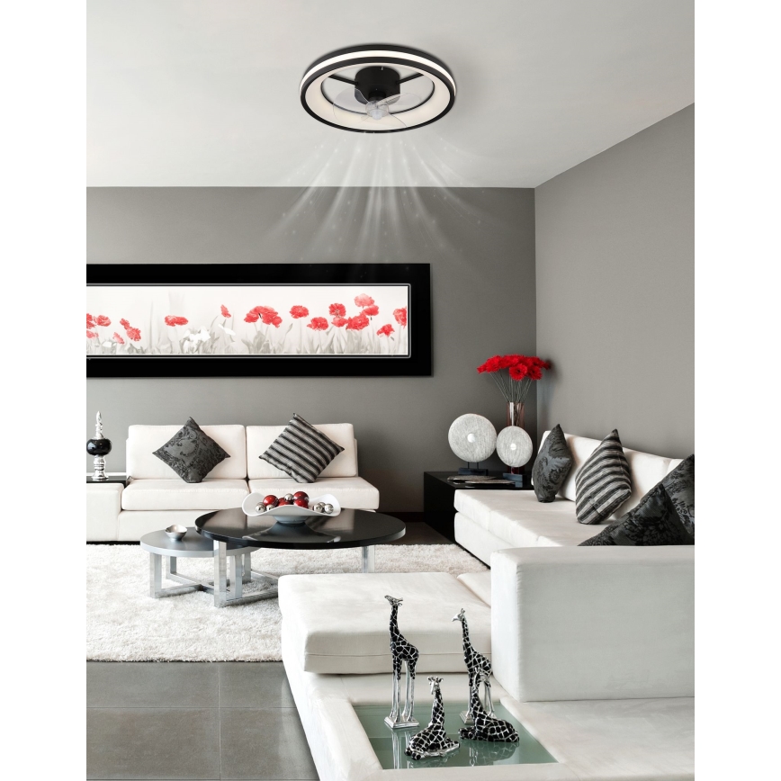 Globo - LED Zatemnitvena stropna svetilka z ventilatorjem LED/30W/230V 2700-6500K črna + Daljinski upravljalnik