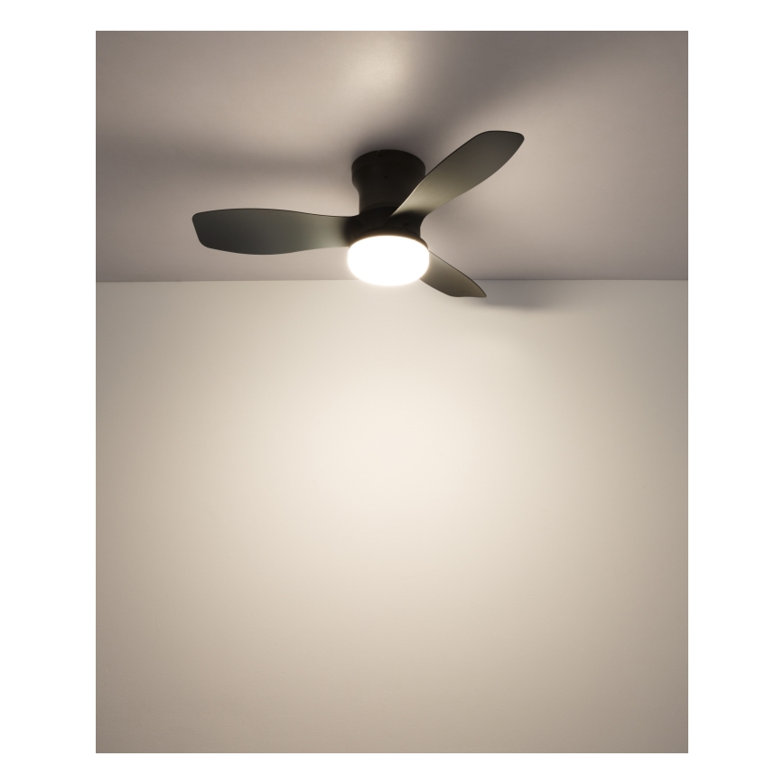 Globo - Stropni ventilator z zatemnitvijo, LED 15 W, 230 V, 2700–6500 K, črn, z daljinskim upravljalnikom