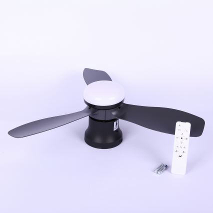Globo - Stropni ventilator z zatemnitvijo, LED 15 W, 230 V, 2700–6500 K, črn, z daljinskim upravljalnikom