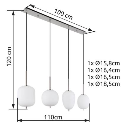 Globo - Lestenec na vrvici 4xE14/40W/230V bela