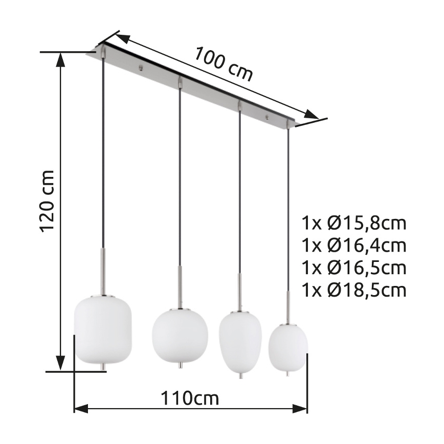 Globo - Lestenec na vrvici 4xE14/40W/230V bela