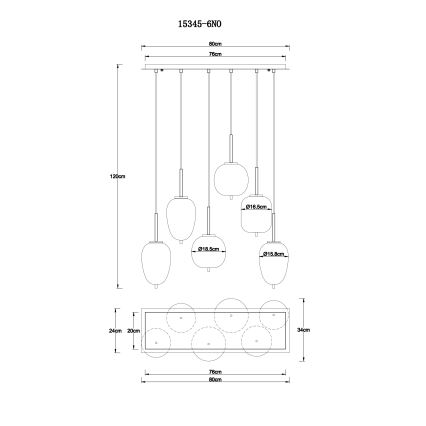 Globo - Lestenec na vrvici 6xE14/40W/230V krom