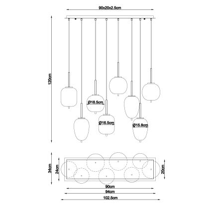 Globo - Lestenec na vrvici 8xE14/40W/230V medenina