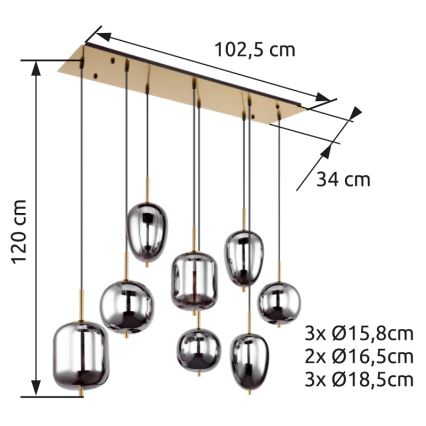 Globo - Lestenec na vrvici 8xE14/40W/230V dimna