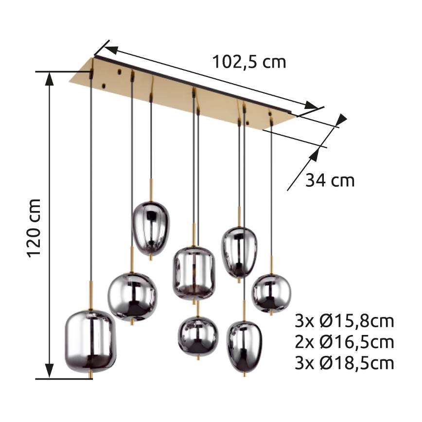 Globo - Lestenec na vrvici 8xE14/40W/230V dimna