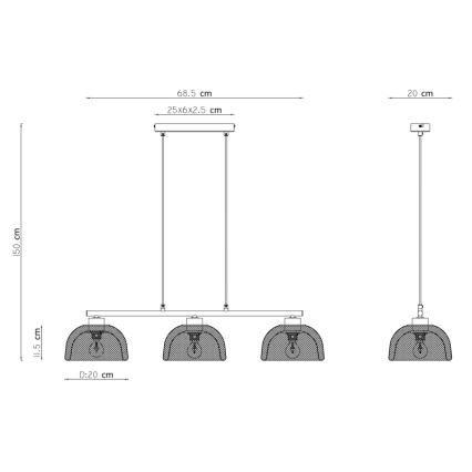 Globo - Lestenec na vrvici 3xE14/40W/230V