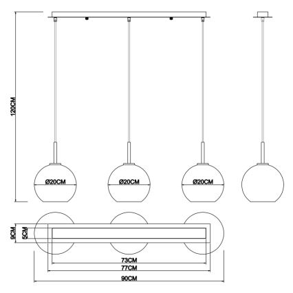 Globo - Lestenec na vrvici 3xE27/60W/230V