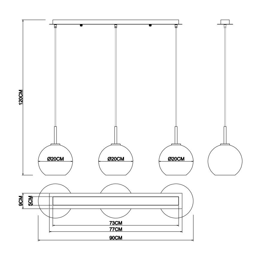 Globo - Lestenec na vrvici 3xE27/60W/230V