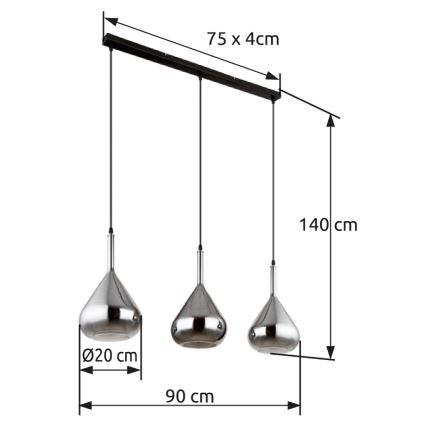 Globo - Lestenec na vrvici 3xE27/60W/230V črna