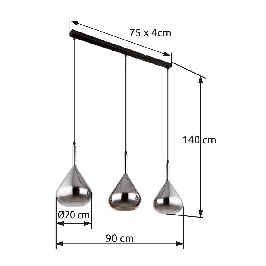 Globo - Lestenec na vrvici 3xE27/60W/230V črna