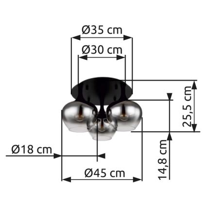 Globo - Nadgradni lestenec 3xE27/40W/230V pr. 45 cm črna