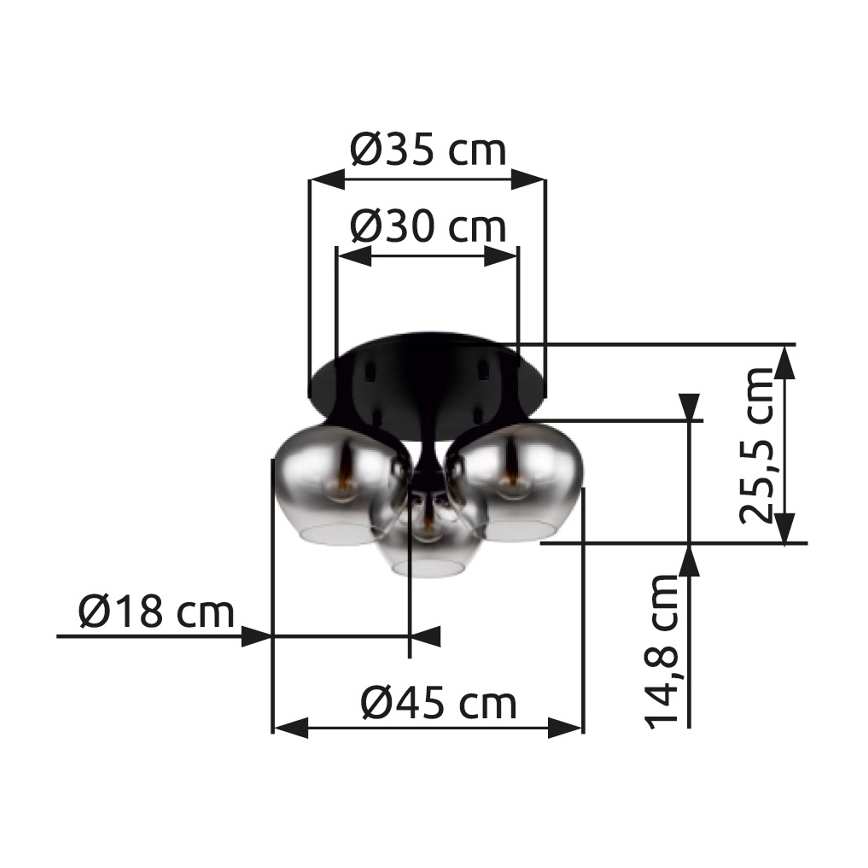 Globo - Nadgradni lestenec 3xE27/40W/230V pr. 45 cm črna