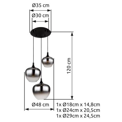 Globo - Lestenec na vrvici 3xE27/40W/230V pr. 48 cm črna