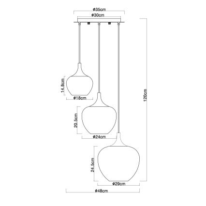 Globo - Lestenec na vrvici 3xE27/40W/230V baker