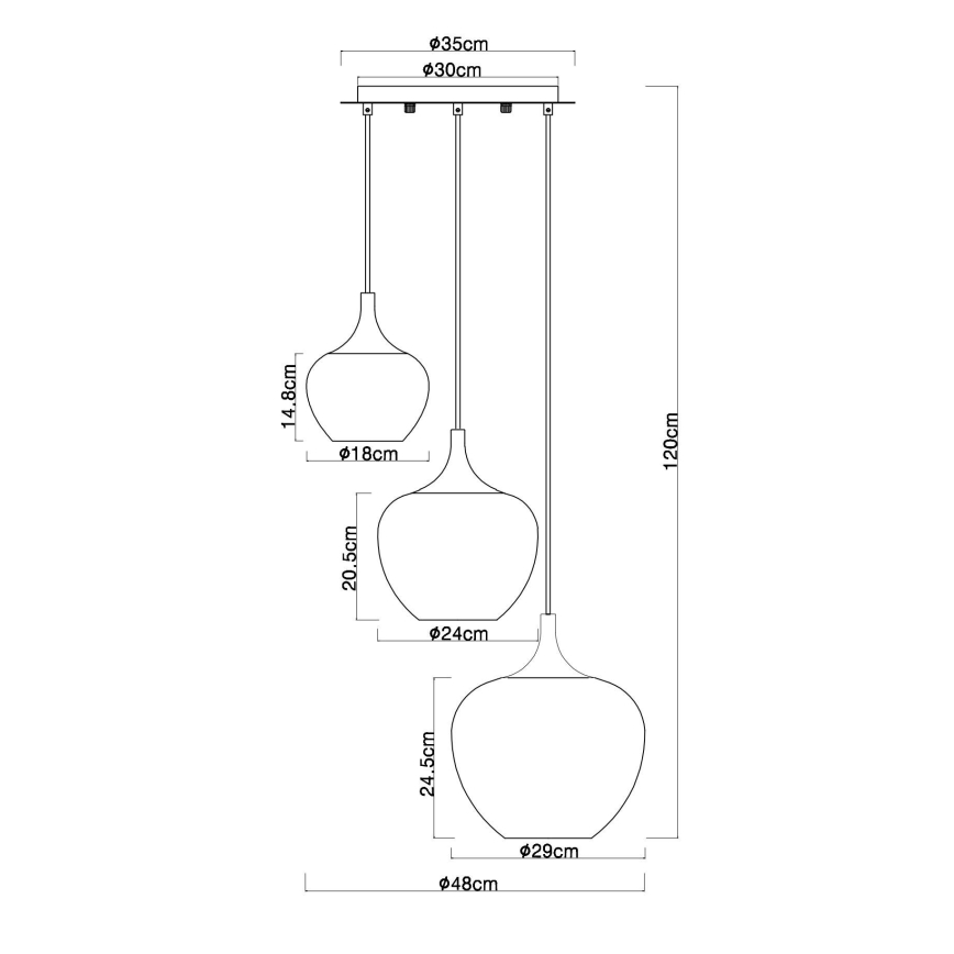 Globo - Lestenec na vrvici 3xE27/40W/230V baker