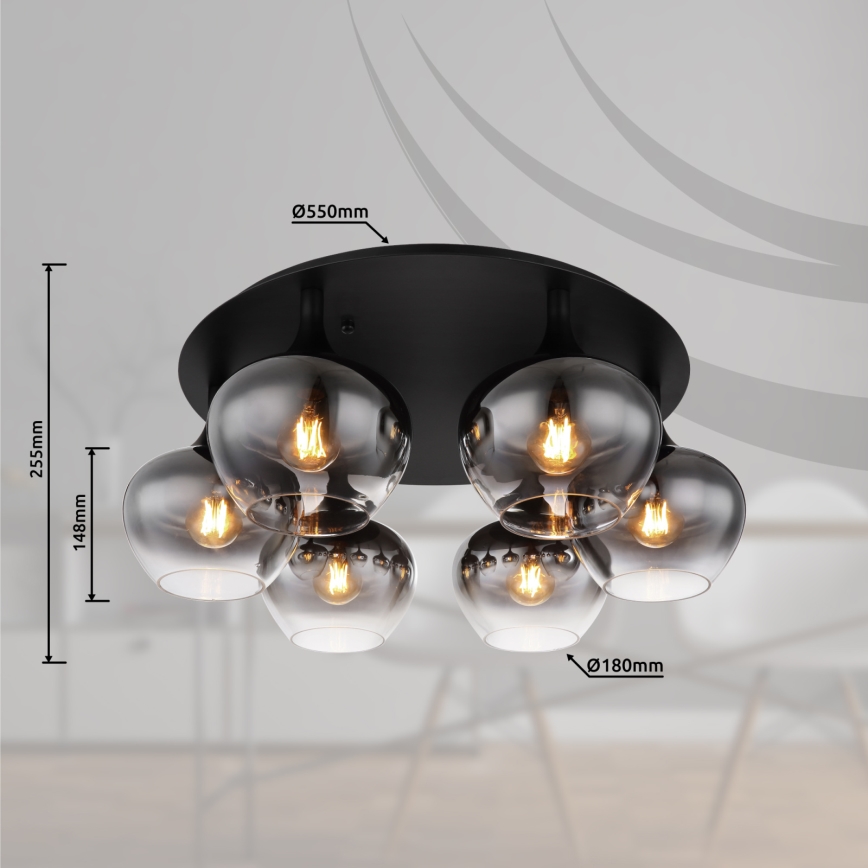 Globo - Pritrjen stropni lestenec 6xE27/40W/230V premer 65 cm črn