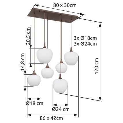 Globo - Lestenec na vrvici 6xE27/40W/230V bela