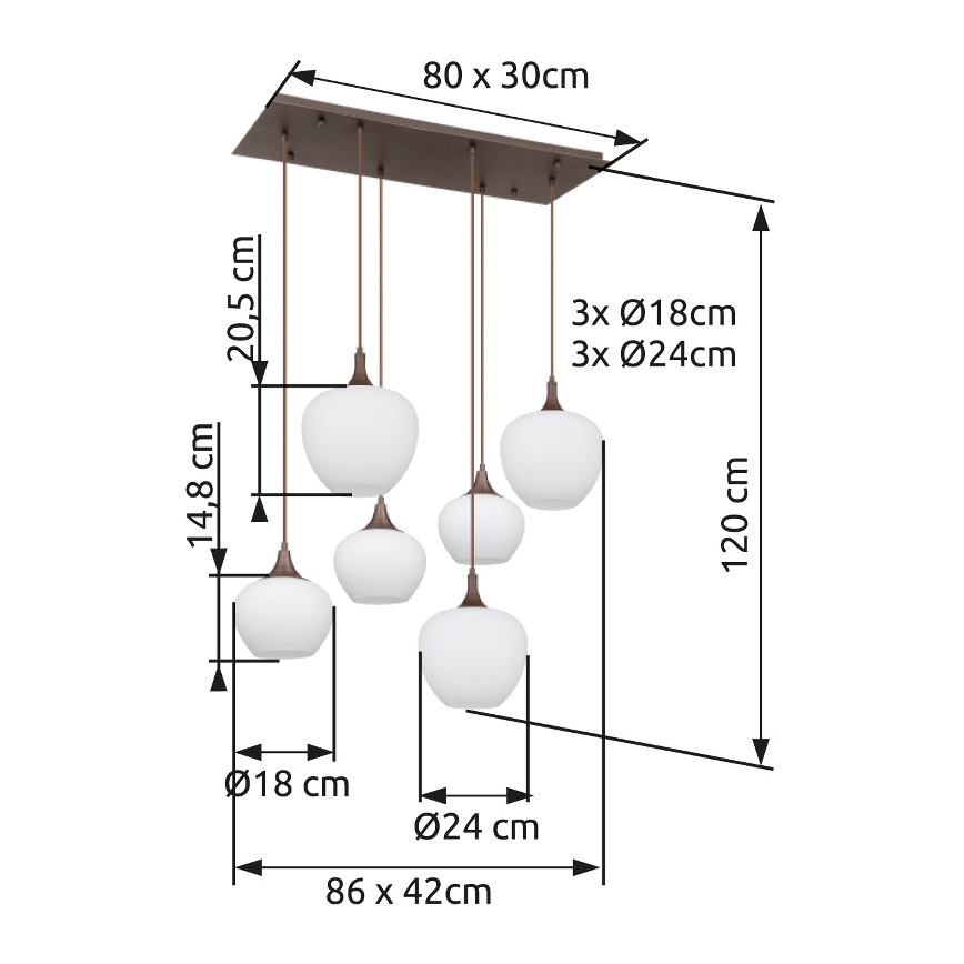 Globo - Lestenec na vrvici 6xE27/40W/230V bela