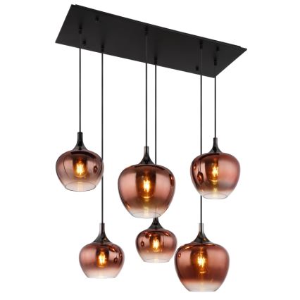 Globo - Lestenec na vrvici 6xE27/40W/230V rjava/dimna