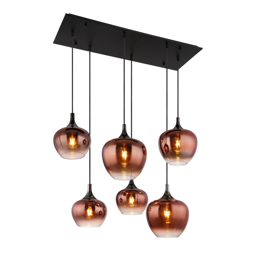 Globo - Lestenec na vrvici 6xE27/40W/230V rjava/dimna