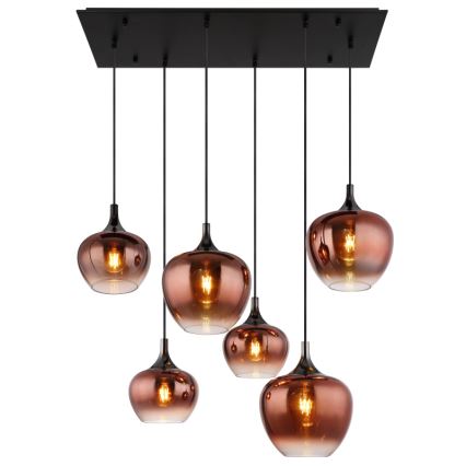 Globo - Lestenec na vrvici 6xE27/40W/230V rjava/dimna