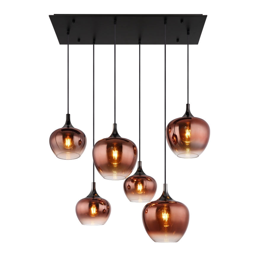 Globo - Lestenec na vrvici 6xE27/40W/230V rjava/dimna