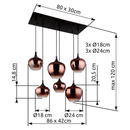 Globo - Lestenec na vrvici 6xE27/40W/230V rjava/dimna