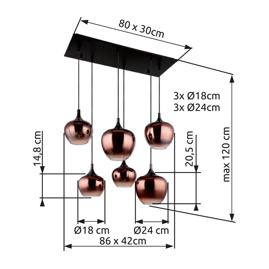 Globo - Lestenec na vrvici 6xE27/40W/230V rjava/dimna