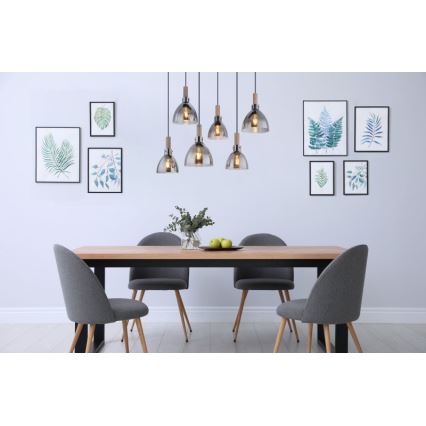 Globo - Obesna svetilka na kabel 6xE27/6W/230V črna/zadimljena