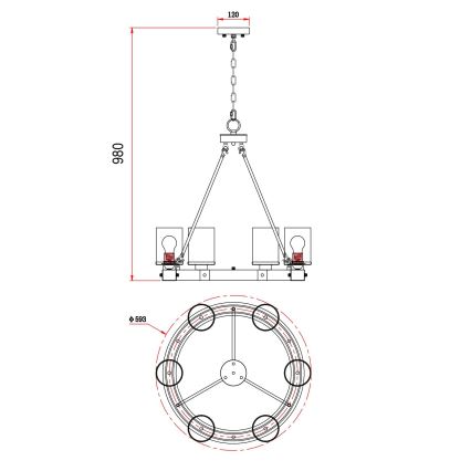 Globo - Lestenec na verigi 6xE27/60W/230V hrast