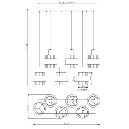Globo - Lestenec na vrvici 6xE27/60W/230V