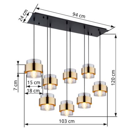 Globo - Lestenec na vrvici 8xE27/60W/230V