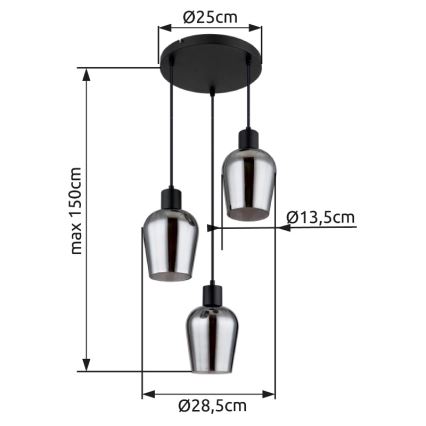 Globo - Lestenec na vrvici 3xE27/40W/230V pr. 28,5 cm črna