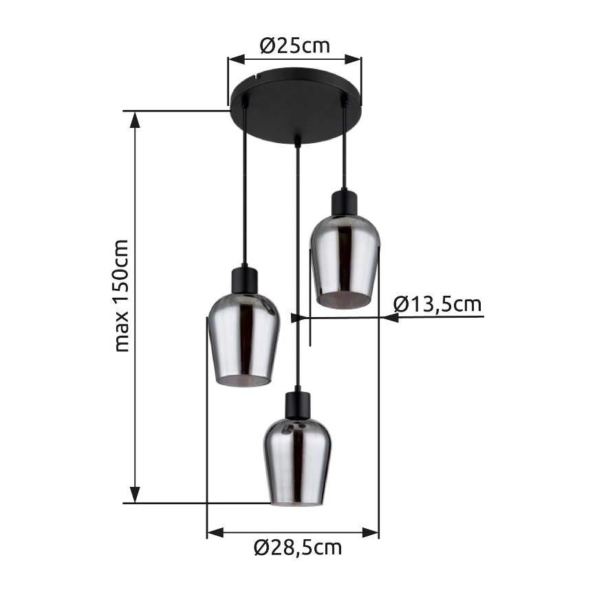 Globo - Lestenec na vrvici 3xE27/40W/230V pr. 28,5 cm črna