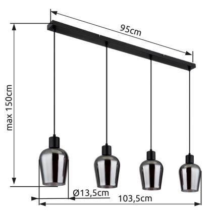 Globo - Lestenec na vrvici 4xE27/40W/230V črna