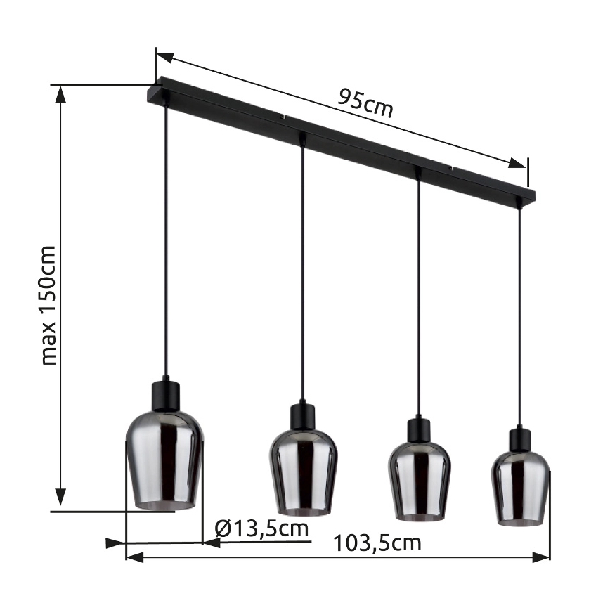 Globo - Lestenec na vrvici 4xE27/40W/230V črna