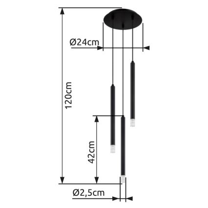 Globo - Lestenec na vrvici 3xG9/4W/230V pr. 24 cm črna