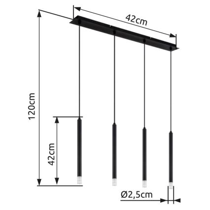 Globo - Lestenec na vrvici 4xG9/4W/230V črna