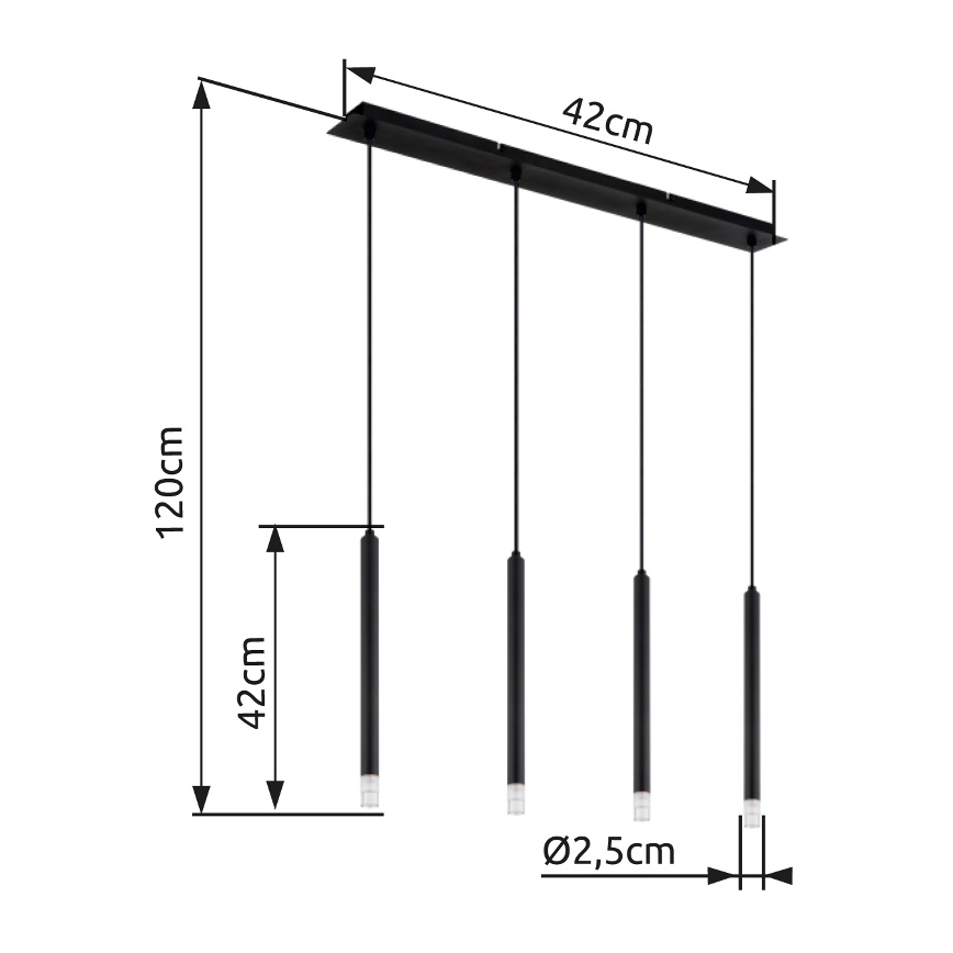 Globo - Lestenec na vrvici 4xG9/4W/230V črna